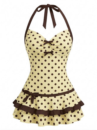 [Prévente] Maillot de bain bleue col licou à pois années 40