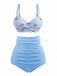 [Prévente] Ensemble Bikini Vintage à Carreaux et Cerises Bleu Ciel Années 1940
