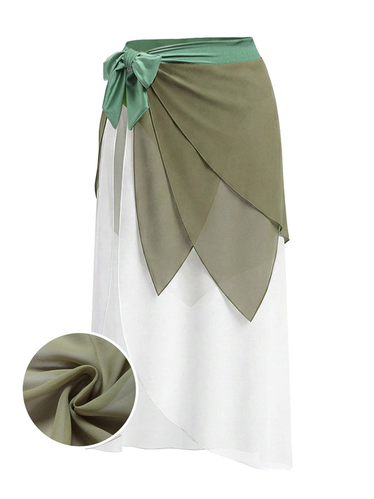 [Prévente] Cache-Maillot Paréo en Mousseline Étagée Taille Nouée Chartreuse Années 1970