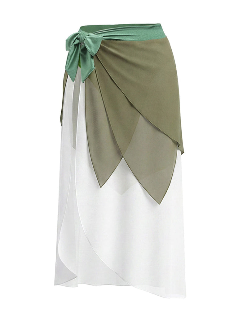 [Prévente] Cache-Maillot Paréo en Mousseline Étagée Taille Nouée Chartreuse Années 1970 2