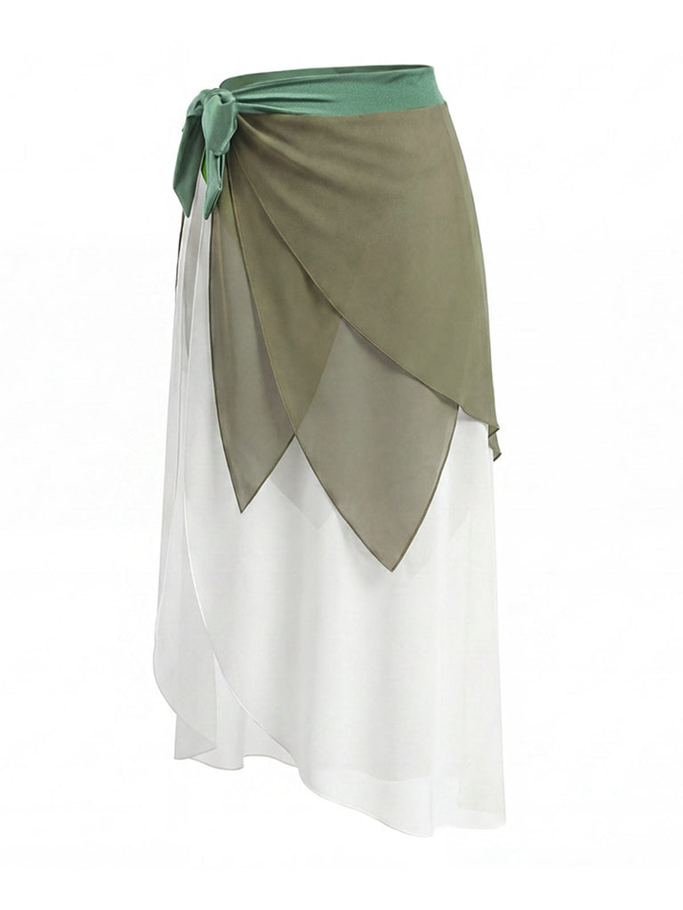 [Prévente] Cache-Maillot Paréo en Mousseline Étagée Taille Nouée Chartreuse Années 1970 3