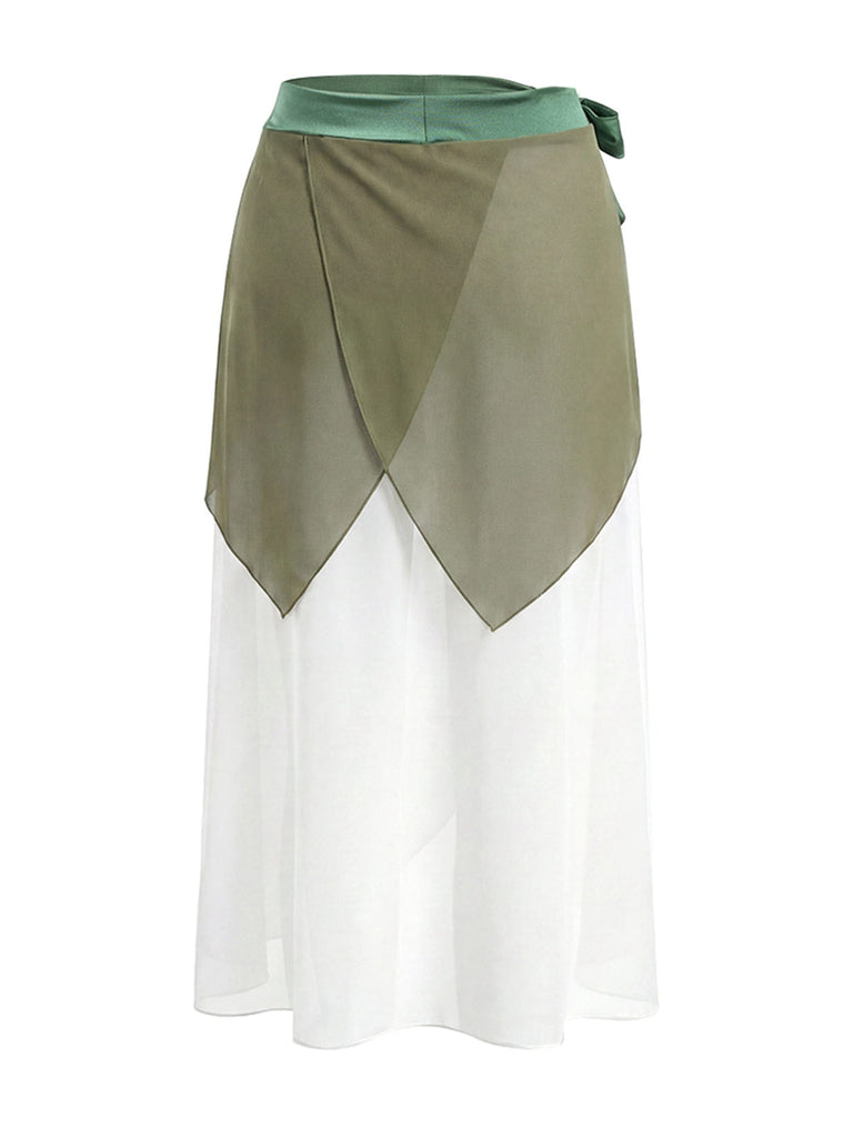 [Prévente] Cache-Maillot Paréo en Mousseline Étagée Taille Nouée Chartreuse Années 1970 4