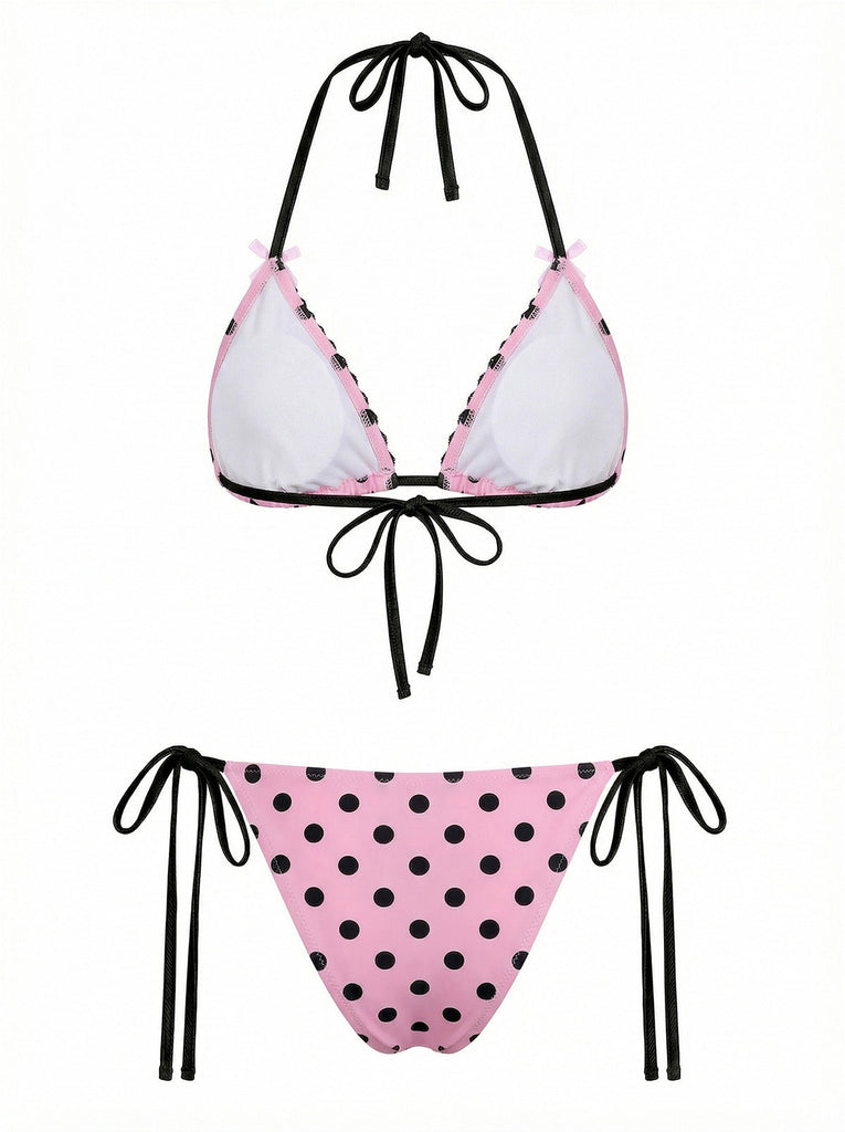 Ensemble bikini en dentelle à pois roses 1940s