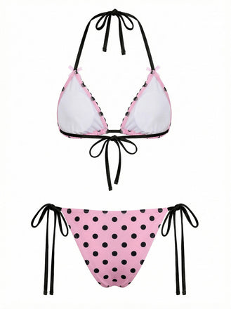 Ensemble bikini en dentelle à pois roses 1940s
