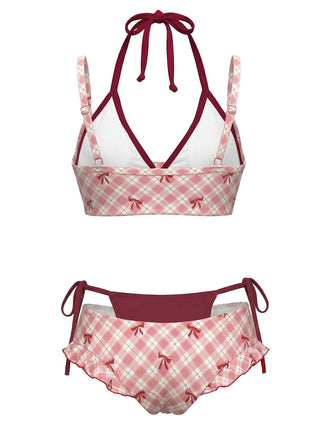 Ensemble bikini à carreaux rouges années 50