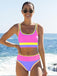 3PCS Ensemble tankini et paréo bordure zigzag contrastée années 1950