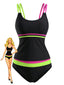 Tankini Double Bretelles Néon Noir Années 40