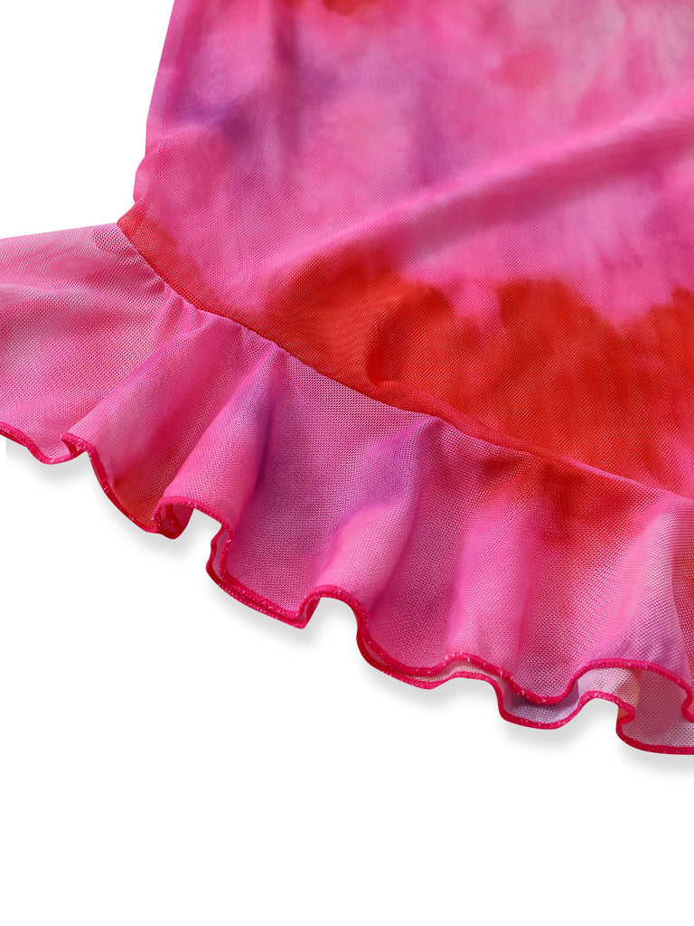 Rose Dégradé Halter Ensemble Tankini & Asymétrique Cache-Maillot Années 1950 7