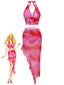 Ensemble tankini dégradé rose et cache-maillot asymétrique années 50