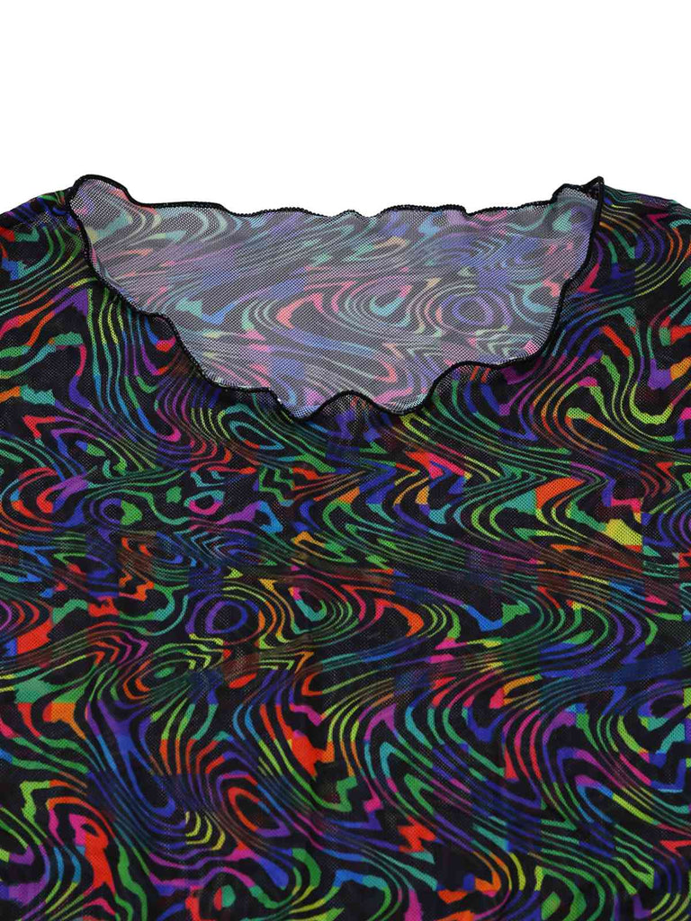 Maillot de Bain 2PCS Noir Camo & en Filet Crop Années 1960 5