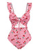 Rouge à Carreaux Cerise à Volants Décolleté Cœur Maillot de Bain Une Pièce Années 1950 2