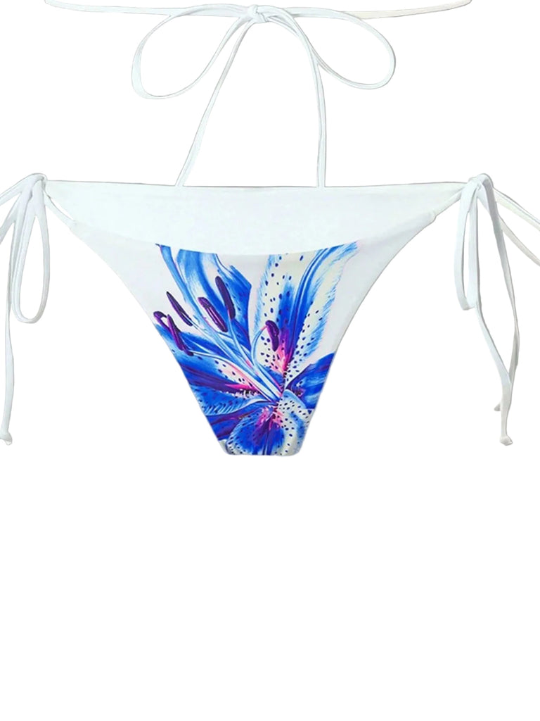3PCS Filet Lily Imprimé Ensemble Bikini & Cache-Maillot Années 1950 7