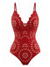 Rouge Uni Dévoré Petal Collar Maillot de Bain Années 1950 2