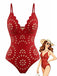 Rouge Uni Dévoré Petal Collar Maillot de Bain Années 1950