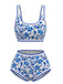 Ensemble Bikini Col Rond Floral Taille Haute Années 1950