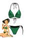 Set Bikini Triangle Vert Vif Halter à Paillettes Années '80