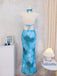 Robe Cache Maillot Longue Bleu Ciel Tie-Dye Halter à Découpes et Dos Nu Années '80 8