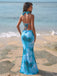 Robe Cache Maillot Longue Bleu Ciel Tie-Dye Halter à Découpes et Dos Nu Années '80 3