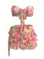 Ensemble bikini floral rose et cache-maillot années 80