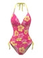 Ensemble Bikini Col Bando Fleuri Bretelles Perlées Années 80