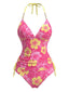 Ensemble Bikini Col Bando Fleuri Bretelles Perlées Années 80