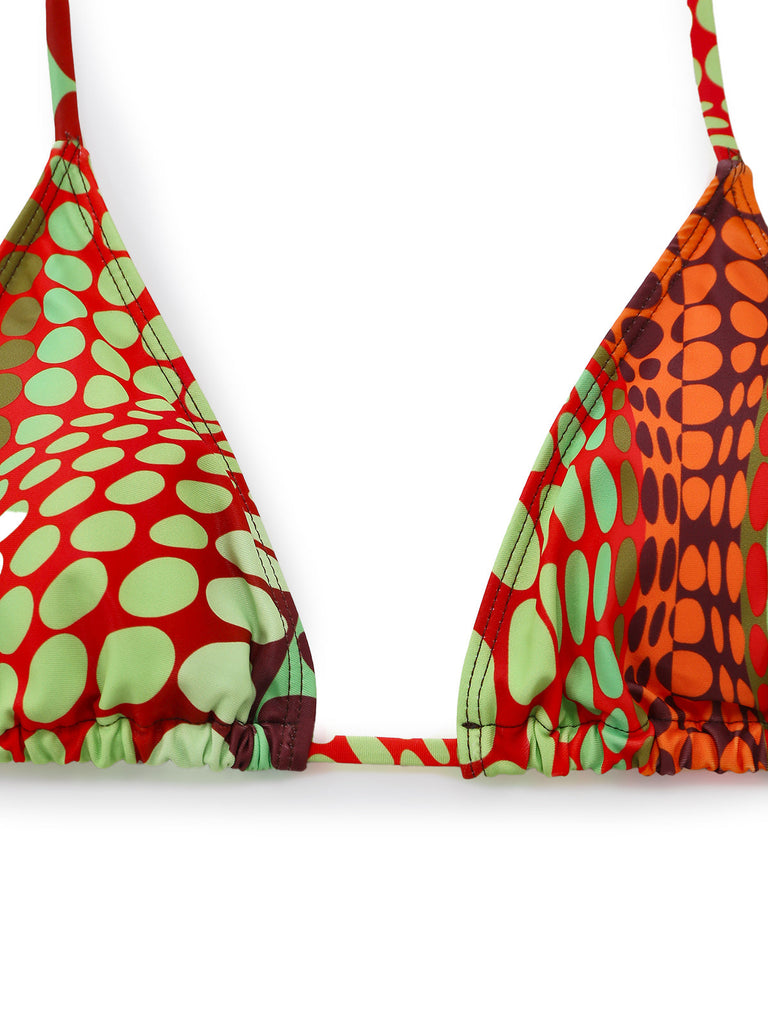 Orange Psychédélique à Pois Filet Ensemble Bikini Années 1960 5