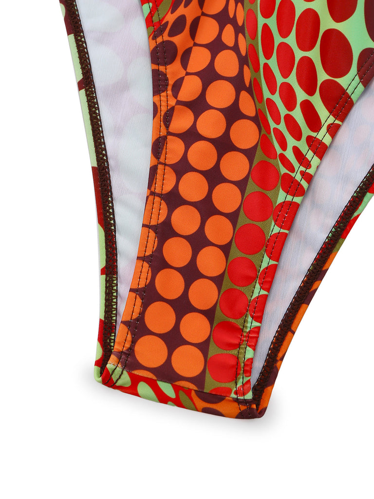 Orange Psychédélique à Pois Filet Ensemble Bikini Années 1960 7