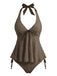 Ensemble tankini halter en V profond floral texturé années 1950