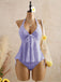 Ensemble tankini halter en V profond floral texturé années 1950