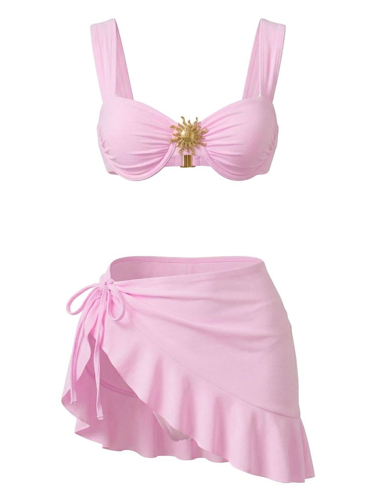 3PCS Uni Metal Sun Chaîne Accent Ensemble Bikini & Cache-Maillot Années 1950 2