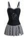 Set Tankini Noir à Rayures Color Block Froncé Années '50 3