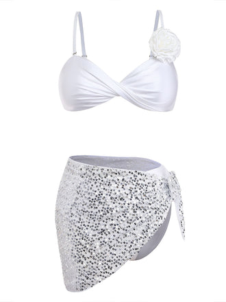 Maillot de Bain Rose en Satin-Finish Blanc Années 1950
