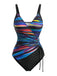 Maillot de Bain Une Pièce Bleu à Rayures Color Block à Cordon Années '40 2