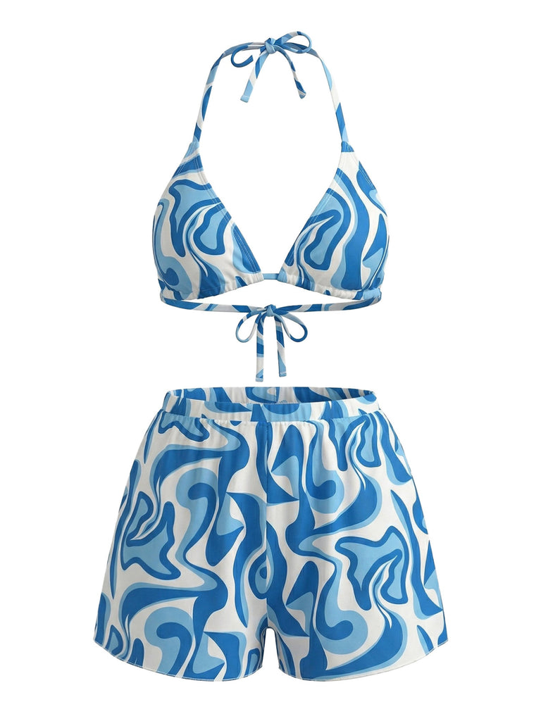 Abstrait Imprimé Halter Ensemble Bikini & Cache-Maillot Années 1940 2