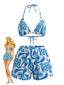 2PCS Ensemble bikini et paréo dos nu imprimé abstrait années 1940