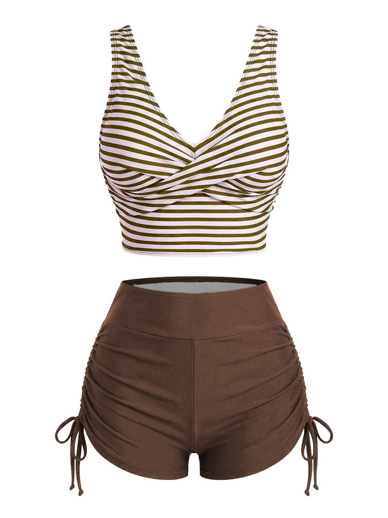 Ensemble tankini rayé cordon croisé années 1950