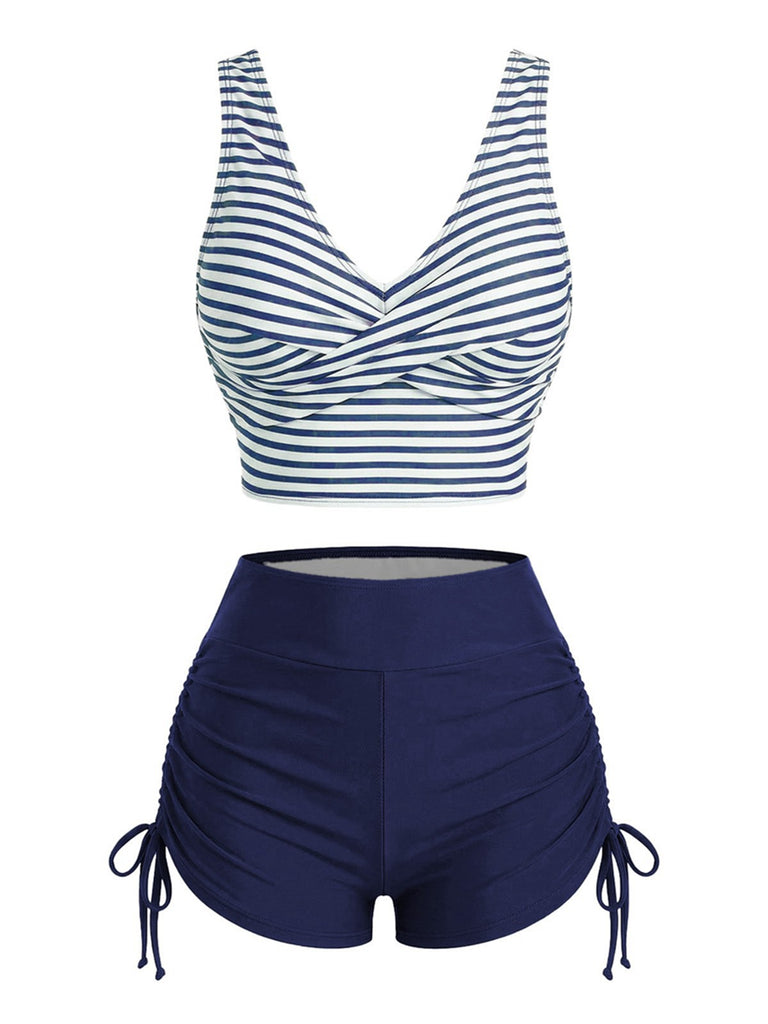 Ensemble tankini rayé cordon croisé années 1950