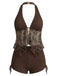 [Prévente] Maillot de Bain Halter Transparent Brodé en Filet Marron Années 1960 2