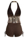 [Prévente] Maillot de Bain Halter Transparent Brodé en Filet Marron Années 1960 4