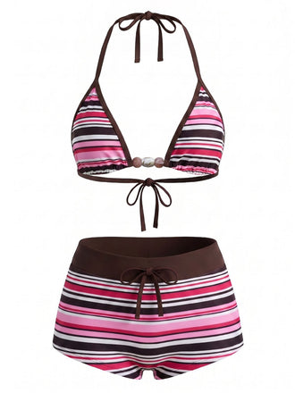 Maillot de Bain Halter Rayures Arc-En-Ciel Années 1950