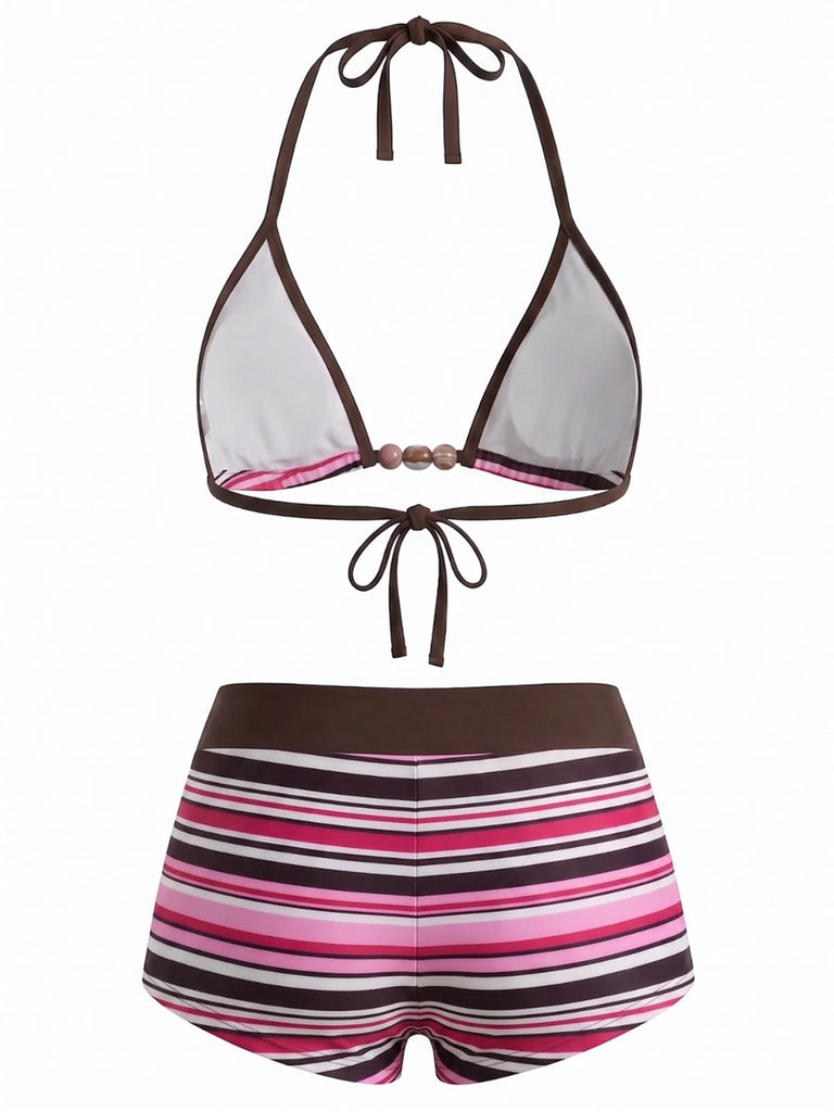 Maillot de Bain Halter Rayures Arc-En-Ciel Années 1950