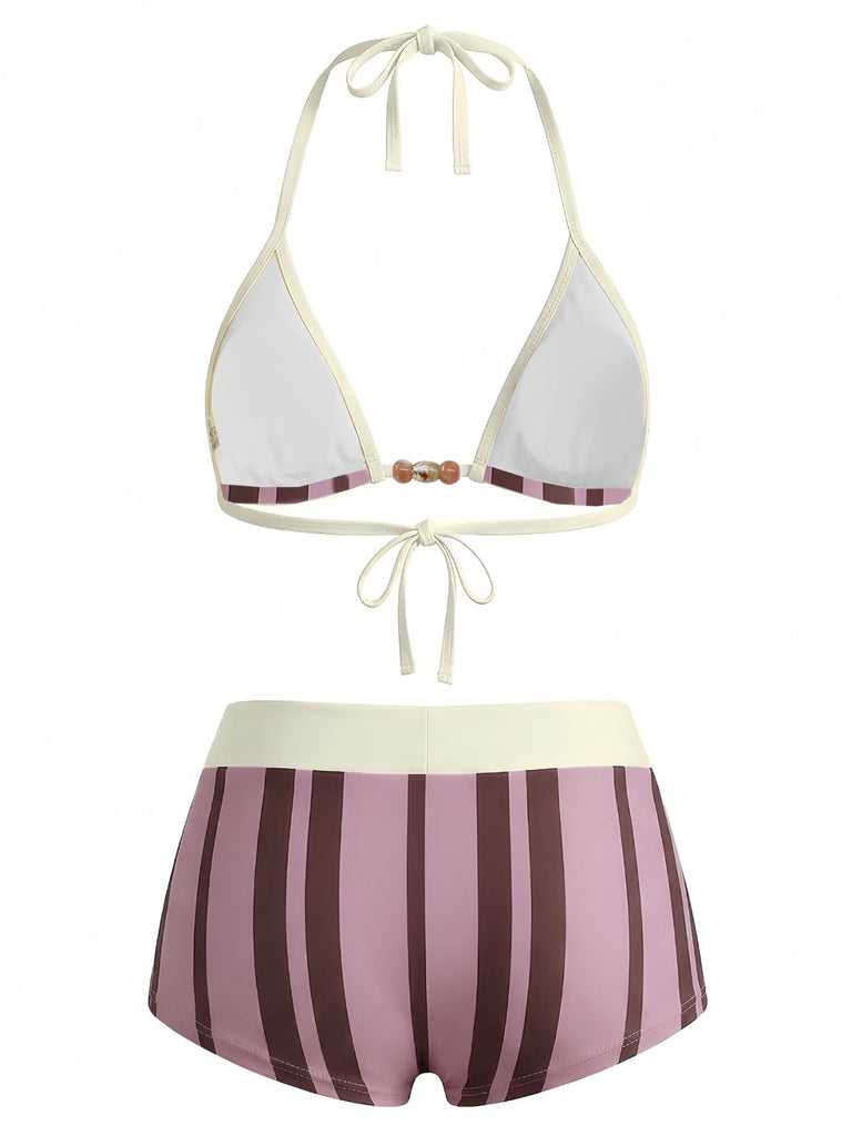 Tie Halter Perlé à Pois Maillot de Bain Set Années 1950 5