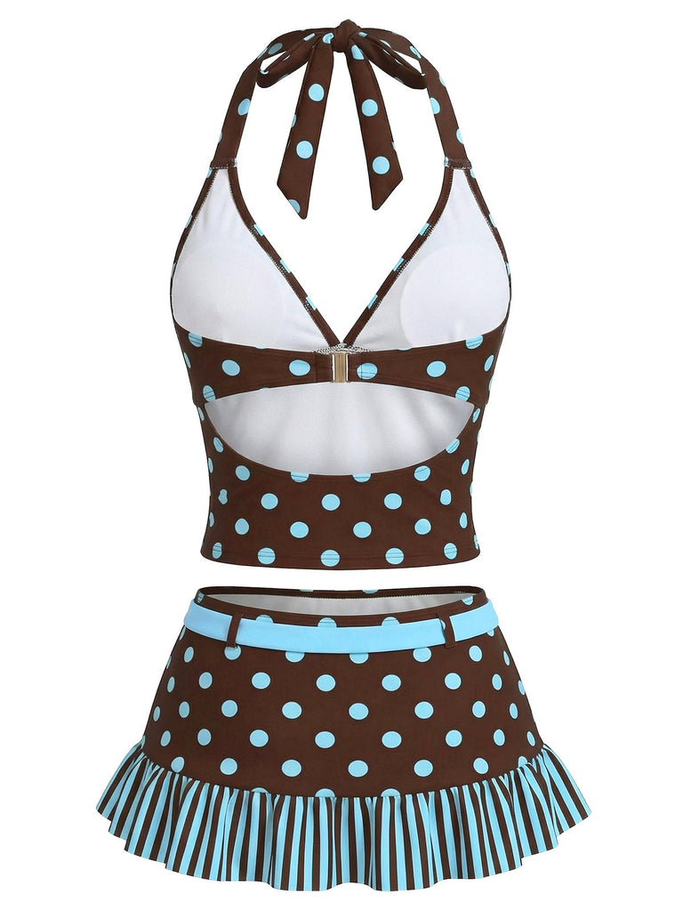 [Prévente] Marron Foncé à Pois Ensemble Tankini Années 1950 2