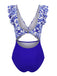Bleu Foncé Porcelaine Blocs de Couleur Maillot de Bain Une Pièce Années 1970 3