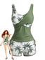 Ensemble Tankini Palmiers Color Block Croisé Années 50
