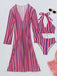 Ensemble Bikini Lacé à Rayures Verticales et Cache-Maillot Années 60
