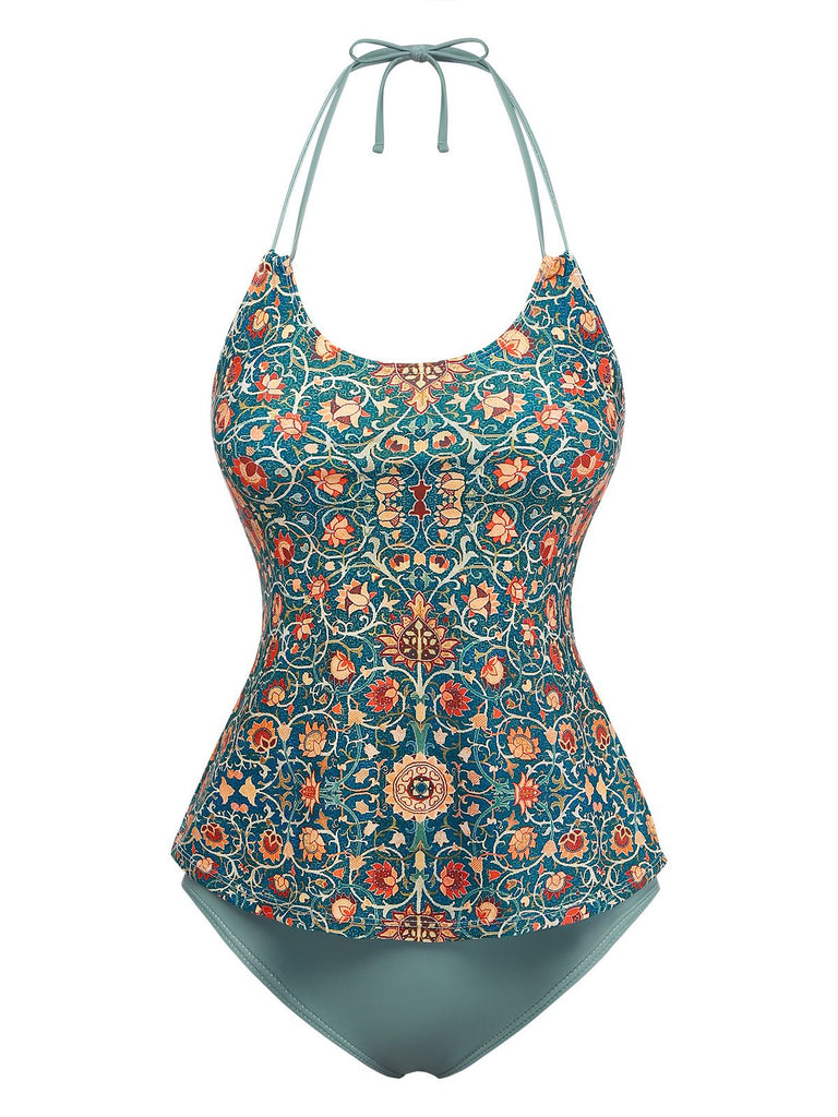 Set Tankini Halter à Imprimés Floraux Rétro Années '40 3