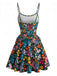 Ensemble tankini floral multicolore à col en U années 1940