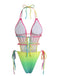 Multicolore Froncé Dégradé Plage Maillot de Bain Une Pièce Années 1950 3