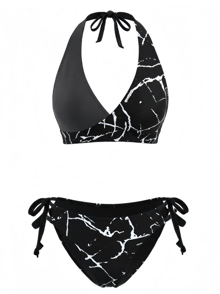 Ensemble bikini dos nu à imprimé floral style années 1940
